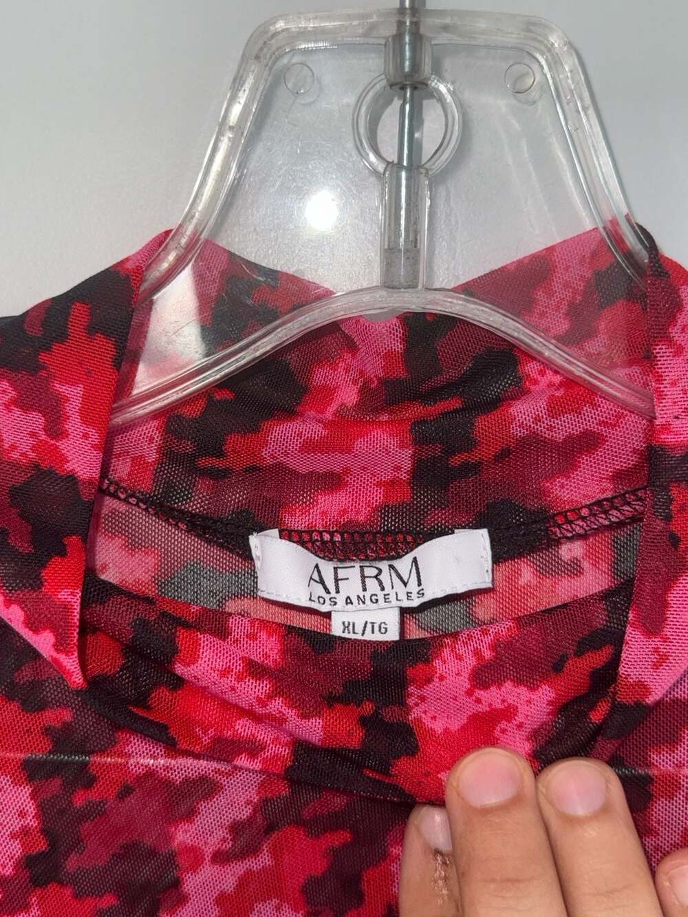 AFRM Los Angeles Pink and Black Houndstooth Mesh Long Sleeve Mock Neck Top XL - Picture 2 of 9